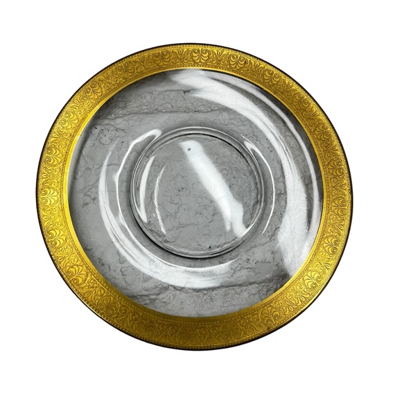 Tiffin Bowl and Saucer Clear Glass with Gold Embossed Rim Vintage - Picture 2 of 9